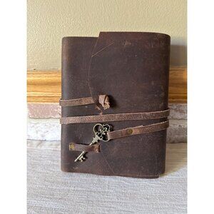 Tuzech Handcrafted Vintage Look Leather Journal Key Closure Rustic Edged  Paper